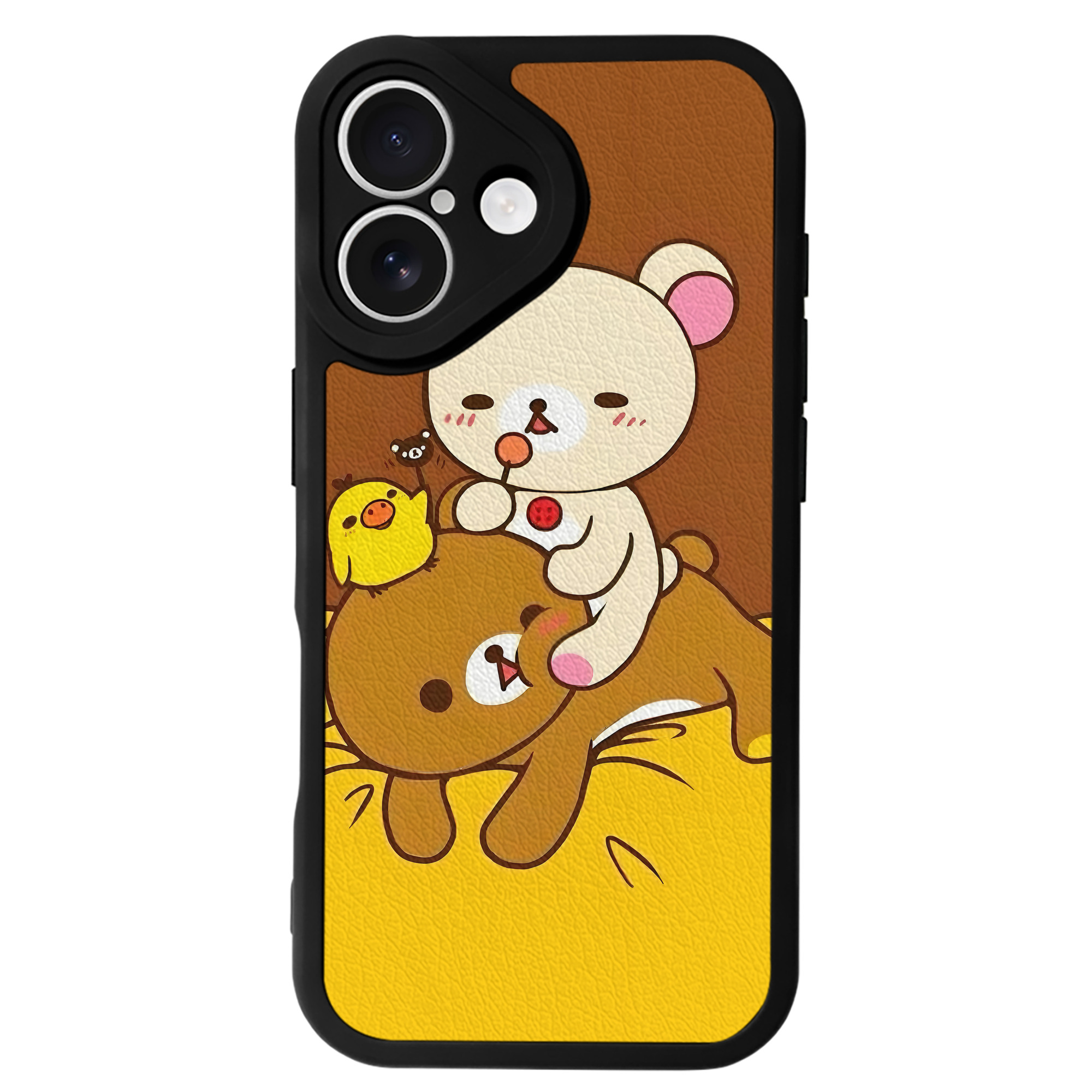 （画像用） リラックマ リラックマ キイロイトリ Rilakkuma Korilakkuma Kiiroitori 【iPhone 16シリーズ対応】シリコンスマホケース（レザー調） 材質：シリコン